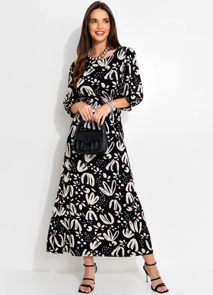 Quintess - Vestido Floral Artístico em Malha de Viscose - QUINTESS