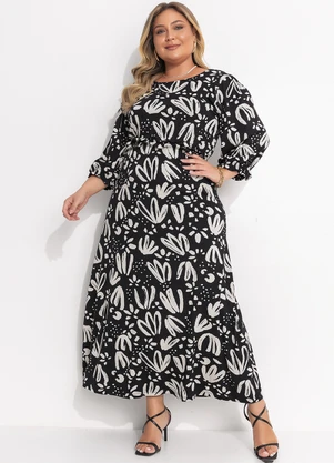 Quintess - Vestido Floral Artístico em Malha de Viscose - QUINTESS