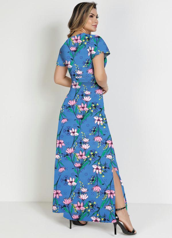 Rosalie - Vestido Floral Azul com Faixa Moda Evangélica 2