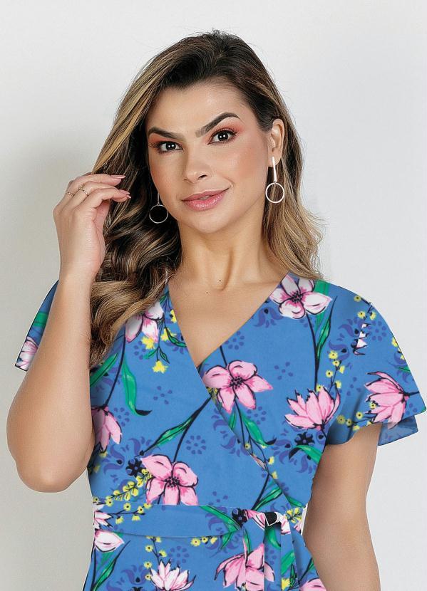 Rosalie - Vestido Floral Azul com Faixa Moda Evangélica 3