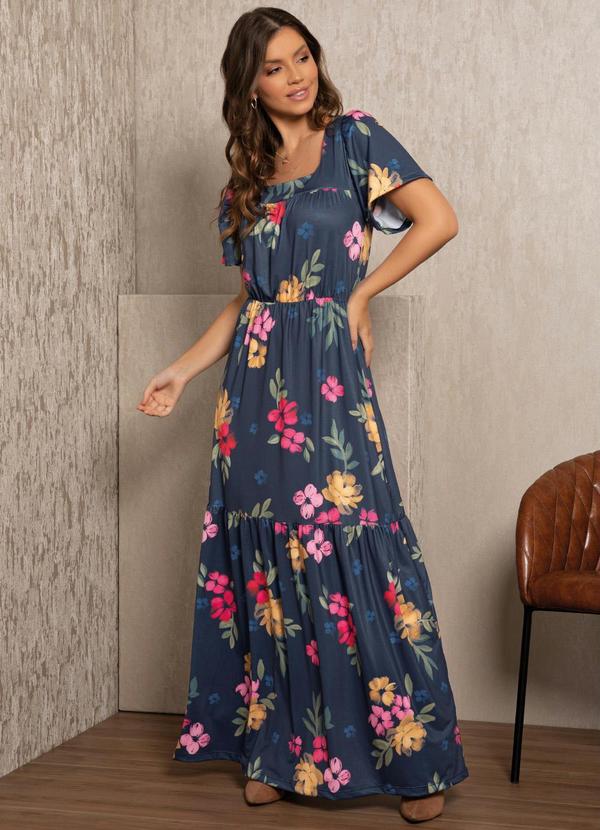 Quintess - Vestido Floral Azul com Franzidos 3