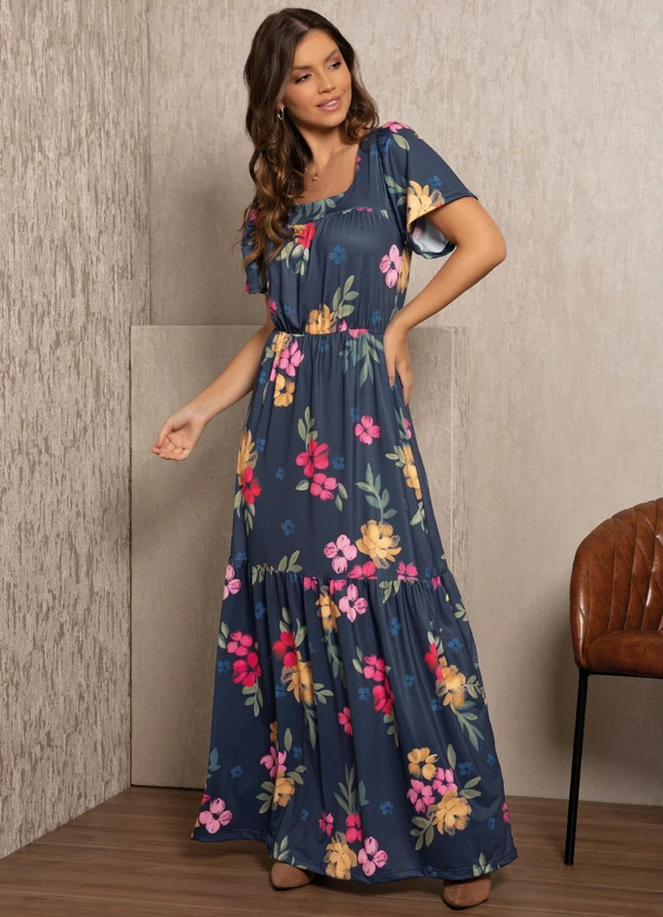 Quintess - Vestido Floral Azul com Franzidos 7