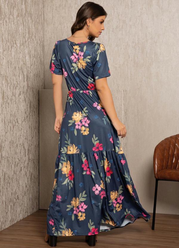 Quintess - Vestido Floral Azul com Franzidos 4