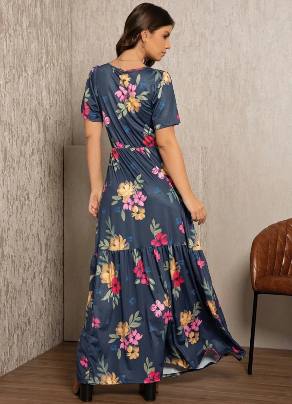 Quintess - Vestido Floral Azul com Franzidos 6