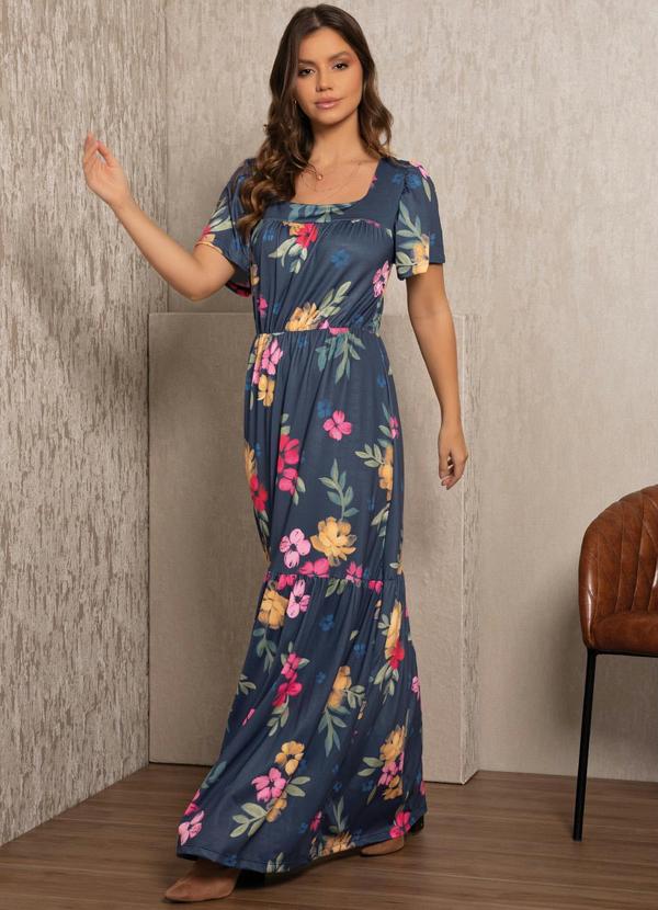 Quintess - Vestido Floral Azul com Franzidos 5