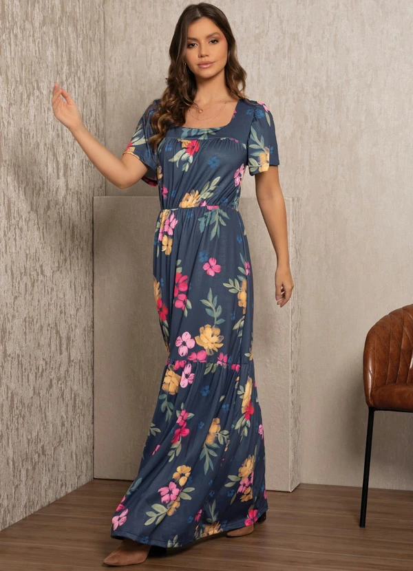 Quintess - Vestido Floral Azul com Franzidos 5