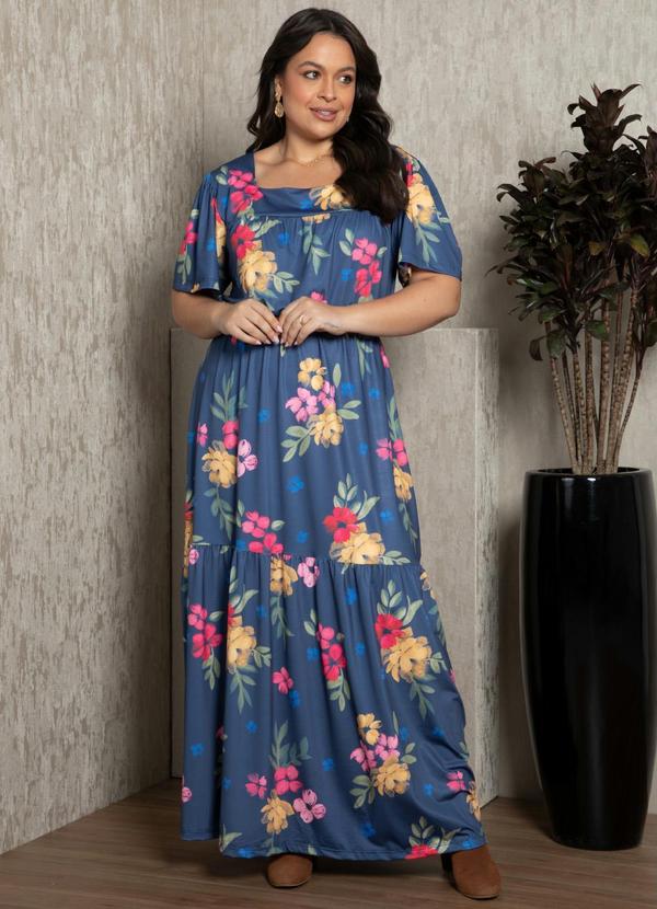 Quintess - Vestido Floral Azul com Franzidos 6