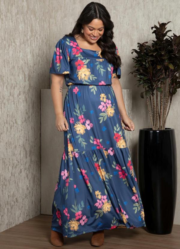 Quintess - Vestido Floral Azul com Franzidos 8