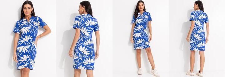 Vestido Floral Azul em Canelado