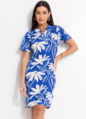 Vestido (Floral Azul) em Canelado