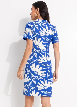 Quintess - Vestido Floral Azul em Canelado - QUINTESS
