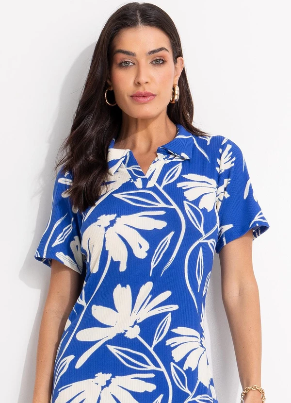 Quintess - Vestido Floral Azul em Canelado 8