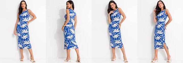 Vestido Floral Azul em Canelado