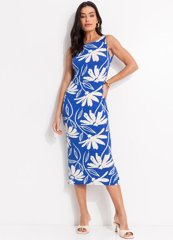 Vestido (Floral Azul) em Canelado