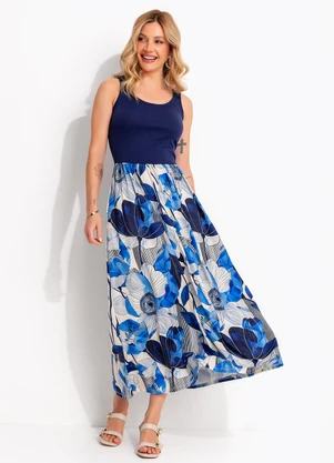 Quintess - Vestido Floral Azul em Malha Fria - QUINTESS