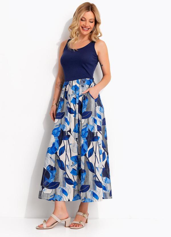 Vestido (Floral Azul) em Malha Fria