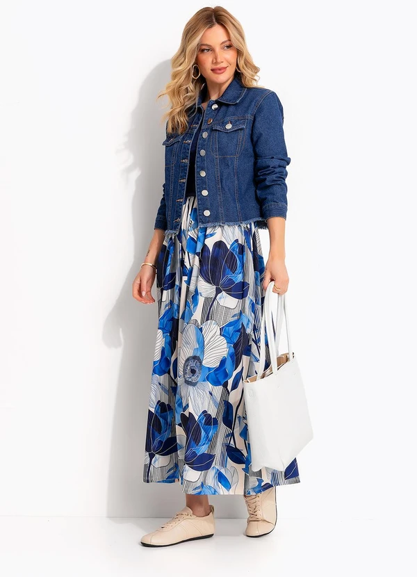 Quintess - Vestido Floral Azul em Malha Fria 5