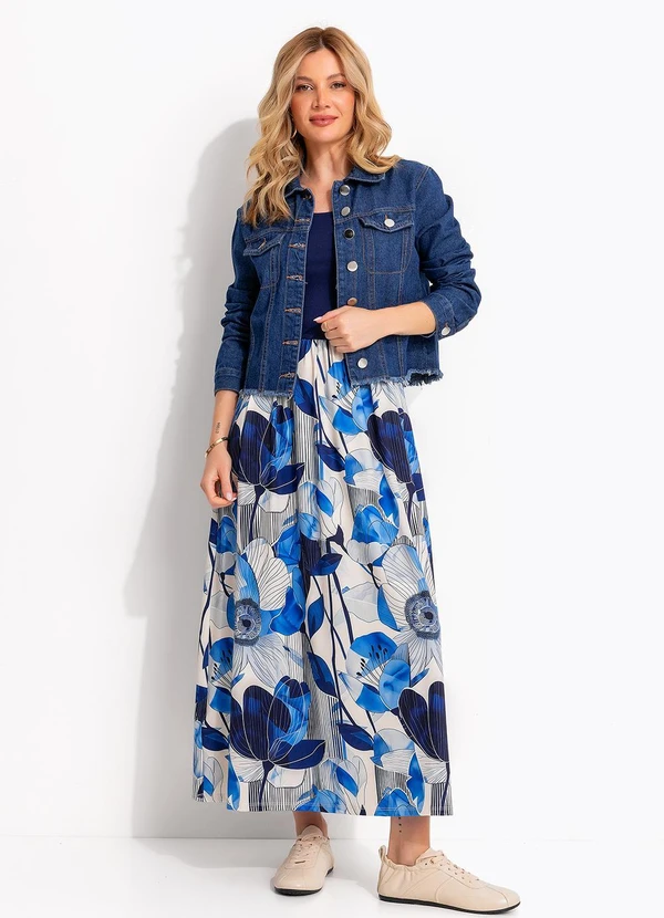 Quintess - Vestido Floral Azul em Malha Fria
