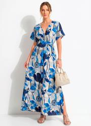 Vestido Floral Azul em Malha Fria