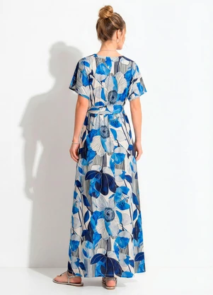 Quintess - Vestido Floral Azul em Malha Fria - QUINTESS