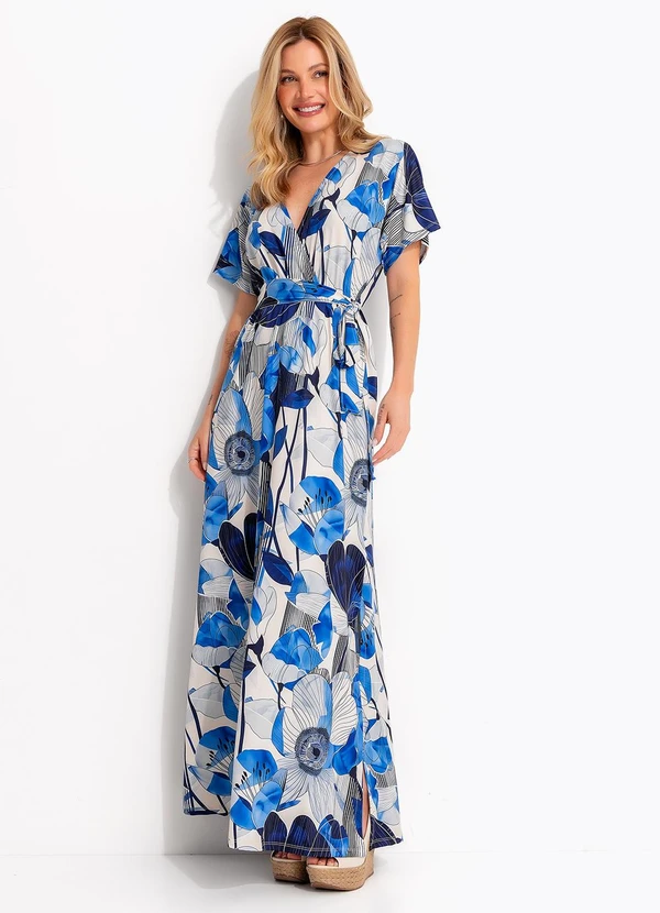 Quintess - Vestido Floral Azul em Malha Fria 3