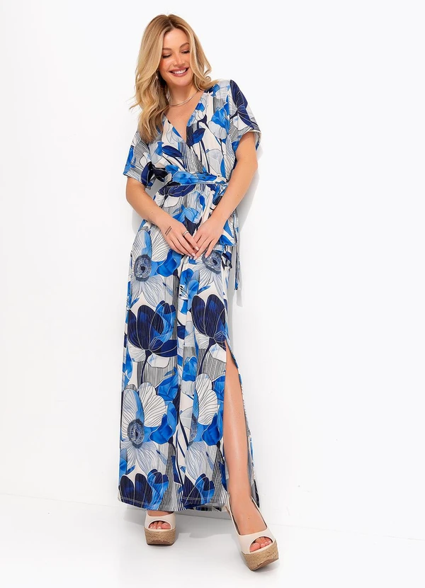 Quintess - Vestido Floral Azul em Malha Fria 2