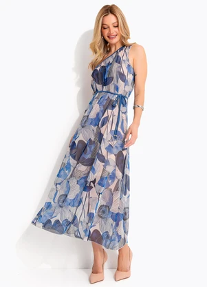 Quintess - Vestido Floral Azul em Tule - QUINTESS