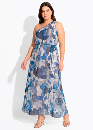 Quintess - Vestido Floral Azul em Tule - QUINTESS