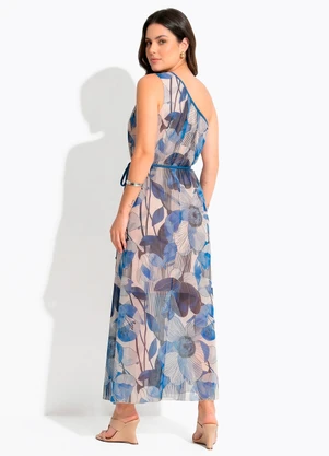 Quintess - Vestido Floral Azul em Tule - QUINTESS