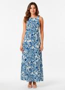 Vestido Floral Azul em Viscose Plana