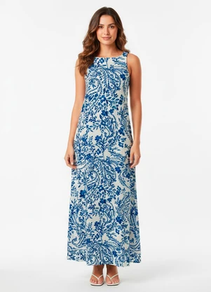 Quintess - Vestido Floral Azul em Viscose Plana - QUINTESS