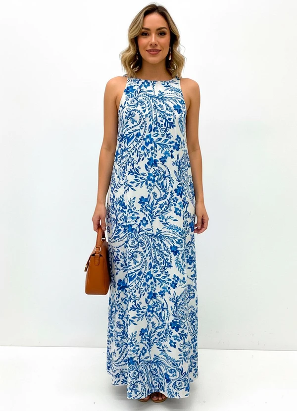 Quintess - Vestido Floral Azul em Viscose Plana 4