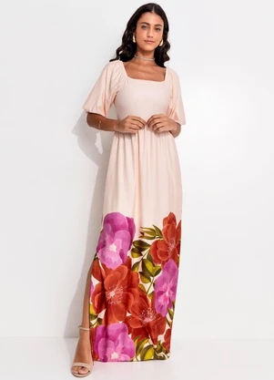 Quintess - Vestido Floral Barrado em Malha Fria - QUINTESS