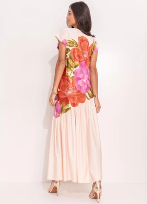 Quintess - Vestido Floral Barrado em Malha Fria - QUINTESS