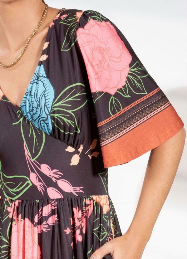 Quintess - Vestido Floral Barrado Preto em Malha Fria 3