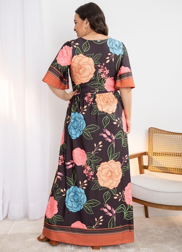 Quintess - Vestido Floral Barrado Preto em Malha Fria 5