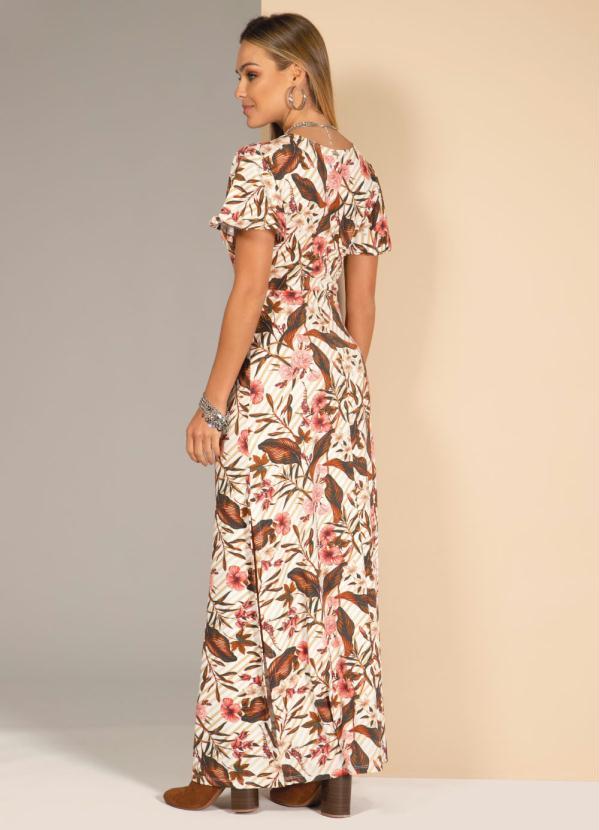 Quintess - Vestido Floral Bege com Detalhe de Argola 4