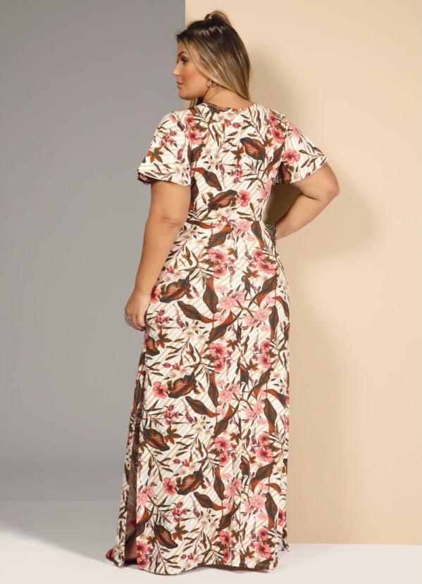 Quintess - Vestido Floral Bege com Detalhe de Argola 2