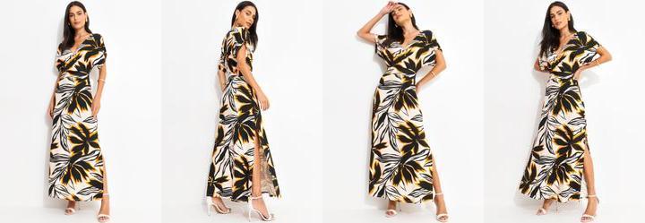 Vestido Floral Bege em Malha de Viscose