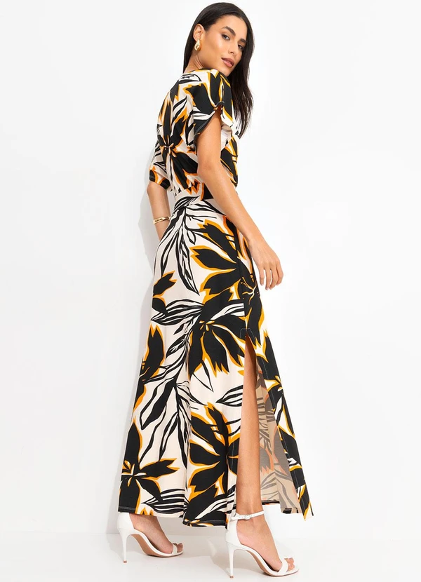 Quintess - Vestido Floral Bege em Malha de Viscose 2