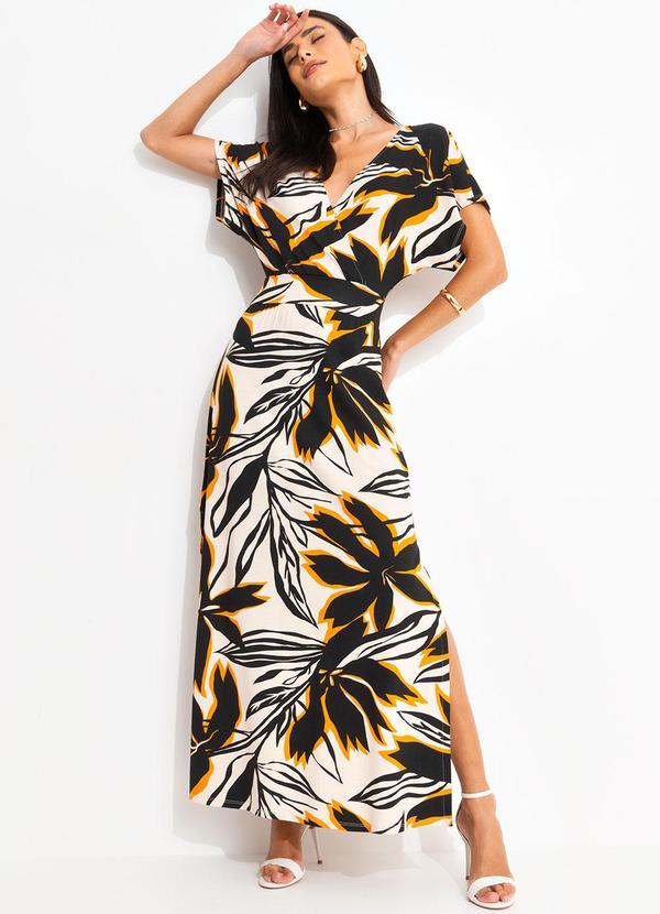 Quintess - Vestido Floral Bege em Malha de Viscose 3