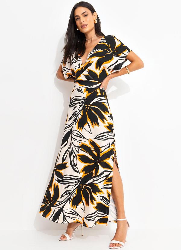 Quintess - Vestido Floral Bege em Malha de Viscose 4