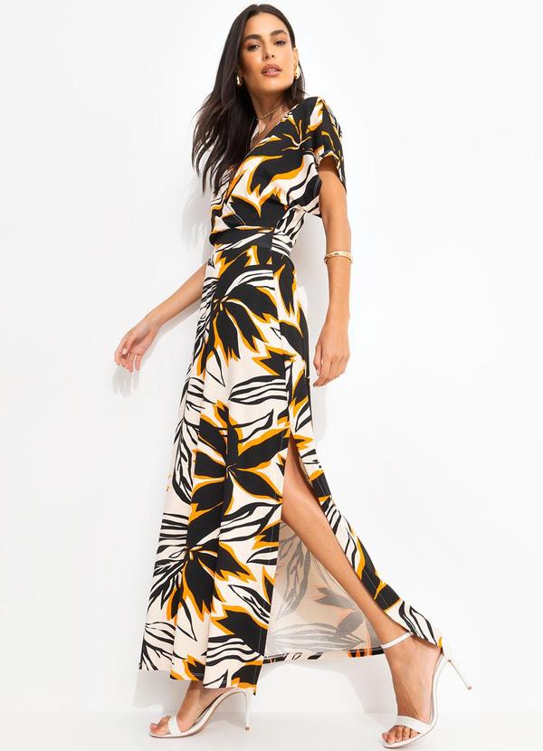 Quintess - Vestido Floral Bege em Malha de Viscose 5