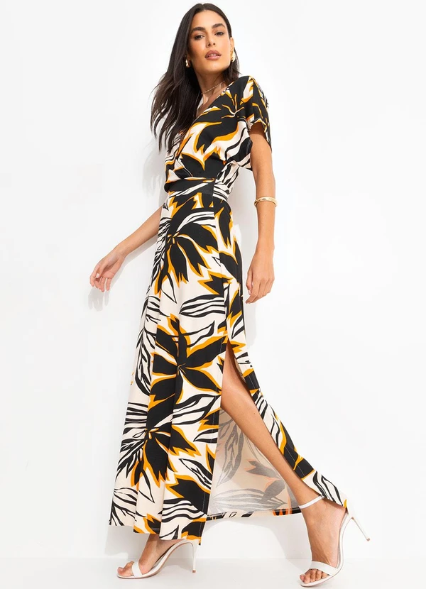 Quintess - Vestido Floral Bege em Malha de Viscose 5