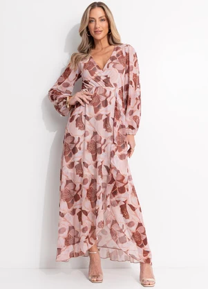 Quintess - Vestido Floral Bege em Tule - QUINTESS