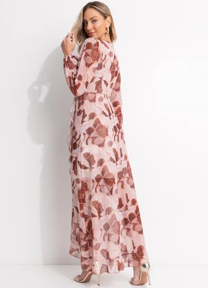 Quintess - Vestido Floral Bege em Tule - QUINTESS