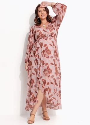 Quintess - Vestido Floral Bege em Tule - QUINTESS