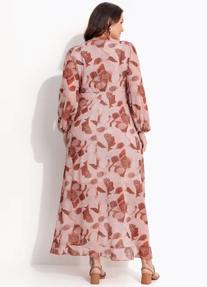 Quintess - Vestido Floral Bege em Tule - QUINTESS
