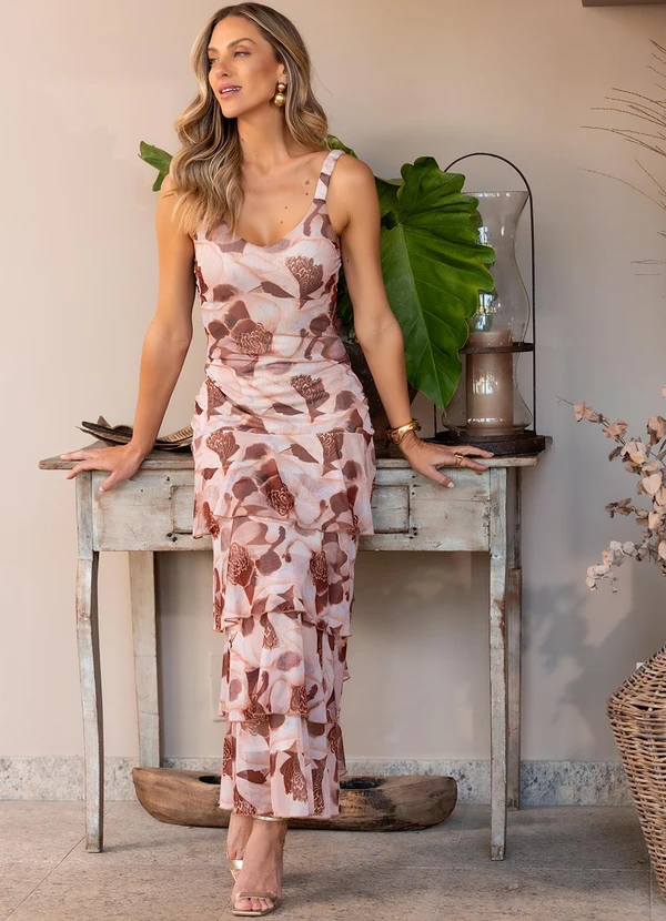 Quintess - Vestido Floral Bege em Tule 4
