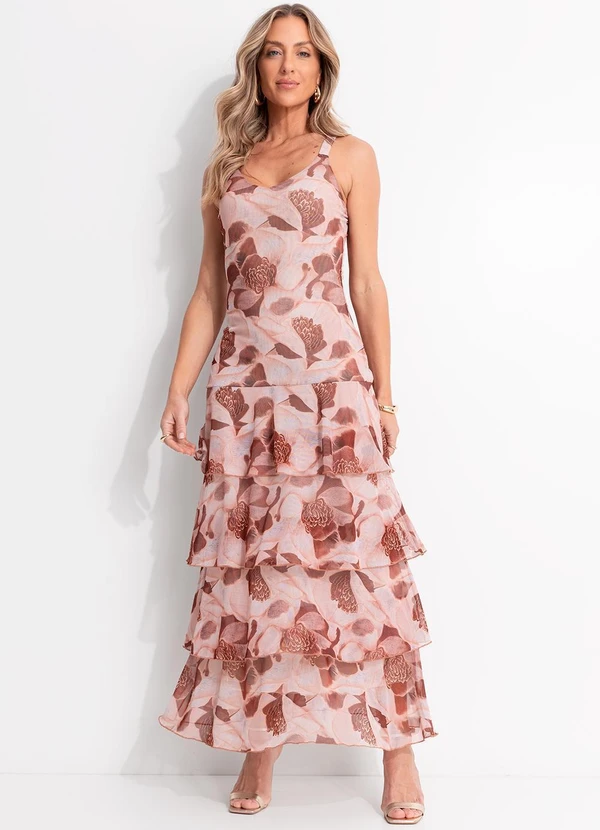 Quintess - Vestido Floral Bege em Tule 8